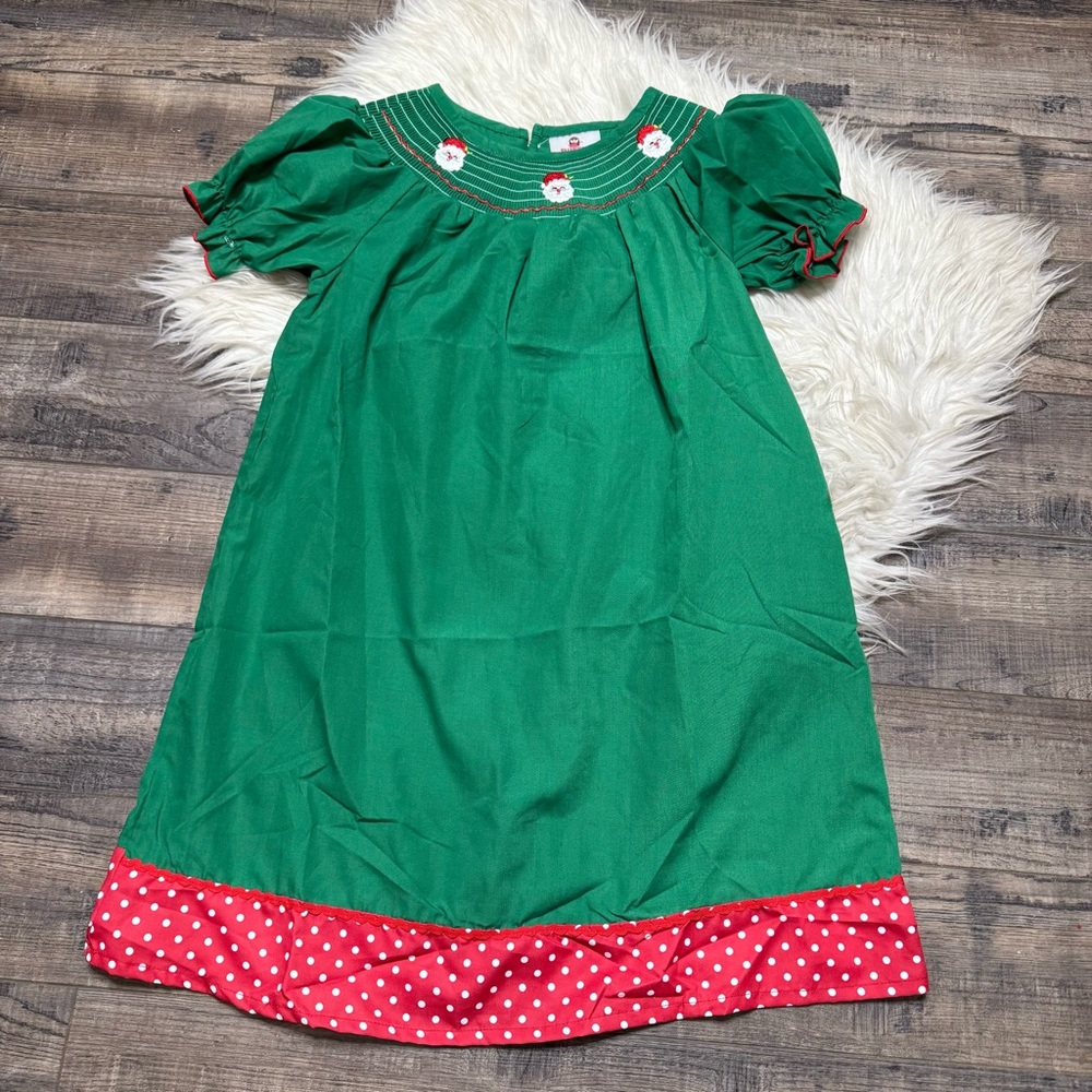 Ruffle Girl Charming Green Smock Christmas Santa Dress